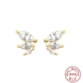 Minimalist S925 sterling silver footprint earring with marquise-cut zircon in gold finish - Marquise Zirconia Combination Stud Earrings / Gold