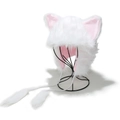 Weiße Plüsch-Fliegermütze mit Katzenohren, weichem Kunstfell und Bommel-Bändern - M(56-58cm) / Weiß-Rosa
