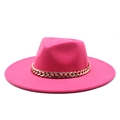 Rose red wide brim wool fedora hat featuring a chunky decorative gold chain strap - One Size 58cm / Rose Red