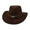 Dark brown felt cowboy hat with bull head buckle and star patterns on white background - One Size / Coffee (Brown Bull Head)