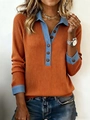 Jersey de polo de punto acanalado naranja teja con cuello vaquero y botones madera - S / Rojo Anaranjado