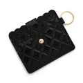 Detail of glossy black quilted card holder with wave edge and gold keyring - D4 Quilted Black