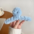 Fuzzy light blue plush shark hair claw clip for women stylish winter hair accessories - Blue Plush Large Hair Claw 13cm