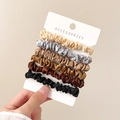 Detailed view of 6-piece satin hair scrunchies set in neutral colors on a display card - 6 Colors Set Style 2