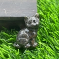Cute 1.2-inch natural stone cat figurine with grey mottled texture on wood - Sesame Stone