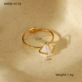 Detailed view of adjustable gold ring with white crystal and specific size measurements - White Crystal - Thin Band