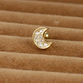 Golden crescent moon ear stud with white zircons and threaded ball back closure - Gold (Pave Crescent Style Y20412-8)