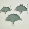 Morandi green ginkgo leaf decorative trays in three sizes with textured veins - Three-Piece Set / Gray