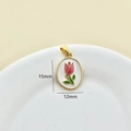 Golden oval flower pendant with red tulips and white enamel, measuring 15mm by 12mm - Gold-Tulip A