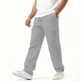 Men's grey hip-hop cargo sweatpants with side pockets and drawstring on white background - S / Light Gray