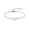 Detailed close-up of rose gold sister heart bracelet with adjustable lobster clasp links - B1224 Double Heart / Rose Gold