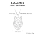Pendentif tête de loup évidé en acier inoxydable pour hommes au style hip-hop géométrique - Argent avec chaîne gourmette
