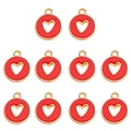 Set of 10 red enamel hollow heart pendants with gold alloy edges for DIY jewelry making - Red