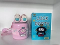 Pink 800ml stainless steel water bottle with bunny ears and a blue gift box packaging - 800ML Luck Party Insulation Cup - Pink