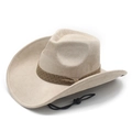 Beige faux suede western cowboy hat with brown polka dot band and adjustable chin strap - M (56-58cm) / Beige