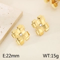 Golden woven grid square stud earrings with crystal center and polished finish - Geometric Woven Gold Style (KE115978-GC)