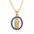 Golden Virgin Mary pendant necklace with deep blue zircon halo on white background - B185-Deep Blue Zirconia Virgin Mary