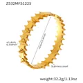 Detail view of 18k gold plated stainless steel rivet bangle showing width and diameter - Punk Rivet Spiked Bracelet (Z532) / Gold