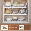 Expandable double-layer kitchen sink shelf with white steel frame and adjustable shelves - Double Tier 6 Boards / Classic White