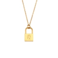 Golden necklace with heart lock pendant featuring an engraved cursive letter Q - Letter Q