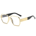 Oversized retro polygonal sunglasses with golden metal frame and bold black temples - Gold Frame Clear Lens