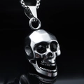 Hip hop titanium steel skull pendant necklace with black crystal eyes on dark background - Black Eyes Skull Pendant (No Chain)