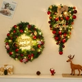 Christmas wreath and teardrop garland with LED lights, red gold ornaments and bows - Style A Set With LED Lights