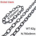 Men's boiled black stainless steel twisted link 9mm necklace and bracelet set - Black (760x9mm)