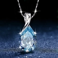Elegant silver necklace with a light blue pear-cut gemstone pendant in a claw setting - Xl-35 [with Melon Seed Chain]