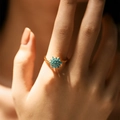 Minimalist gold adjustable ring featuring a cluster of turquoise stones in a floral design - Adjustable Open / Turquoise (KR0041-2)