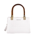 White croc-embossed leather handbag with stylish tortoise shell resin top handle - White