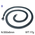 Flat black titanium snake bone necklace in matte finish, size 550mm long and 6mm wide - 6mm Black 55cm