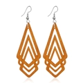 Détail de boucles d'oreilles géométriques en bois avec crochets argentés élégants - #18 Brun Losange Géométrique Creux