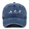 Verwaschene blaue Triathlon-Baseballkappe mit weißer Bestickung für Damen und Herren - Verstellbar / Marineblau