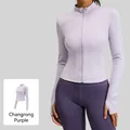 Slim fit lavender yoga sports jacket with stand collar and thumbhole cuffs design - S / Tops / Changrong Purple