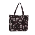 Modische schwarze Segeltuch-Einkaufstasche mit Totenkopf und Blumenprint für Damen - Fuchsie