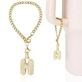 Gold plated Cuban link cup charm featuring a large letter H pendant with zircon inlay - Letter H