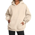 Détail d'un sweat à capuche beige à épaules tombantes avec cordon de serrage réglable - S / Hauts / Kaki