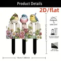 2D acrylic garden stake featuring three colorful birds on a fence with purple flowers - No.27 (0.2cm Thickness)