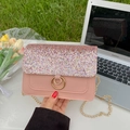 Bolso bandolera rosa con lentejuelas brillantes y cadena dorada para mujer chic - Rosa