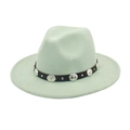 Detail of light green fedora hat with black leather band and embossed silver metal studs - M (56-58cm) / Mint Green