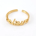 Verstellbarer 18K vergoldeter Edelstahlring mit geschwungenem Believe-Schriftzug - Glauben (445)