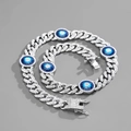 Silver cuban chain necklace with blue evil eye pendants and sparkling clear rhinestones - Bracelet 18CM / Silver Evil Eye Cuban Link (Drip Oil) - 145D