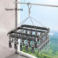 Black aluminum square drying rack with 30 clips and windproof hook for socks, 34.5x28cm - Square 30 Clips / Gunmetal