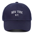Dark blue baseball cap with white New York embroidery in a 45-degree angle view - Adjustable / Navy Blue