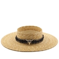 Fashionable straw sun hat with wide brim, ethnic band and vintage silver bull head ornament - M (56-58cm) / Ethnic Band With Silver Bull Head Decor
