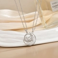 Detail of silver dual necklace set with pavé zircon sailboat and crescent moon pendants - Silver Cloud Moon Choker XL0489G