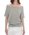 Relaxed off-shoulder short sleeve T-shirt in grey with a minimalist loose-fitting design - S / Gray