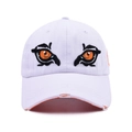 Weiße verwaschene Baseballkappe mit Tigeraugen-Stickerei und Used-Look-Details - Verstellbar / Weiß (Adlerauge)