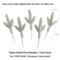 Five-pack of artificial pine needles with white snow flocking for Christmas DIY decor - 3-Prong Snowflake Artificial Pine Leaf 5Pcs